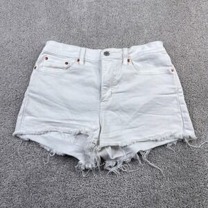 Levis Jean Shorts Womens 31 White Cut Off Booty High‎ Rise Stretch Denim